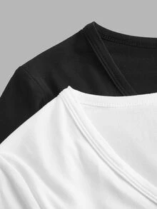 SHEIN CURVE+ 2PCS Plus Size T-Shirts Fall - Black and White - View 7