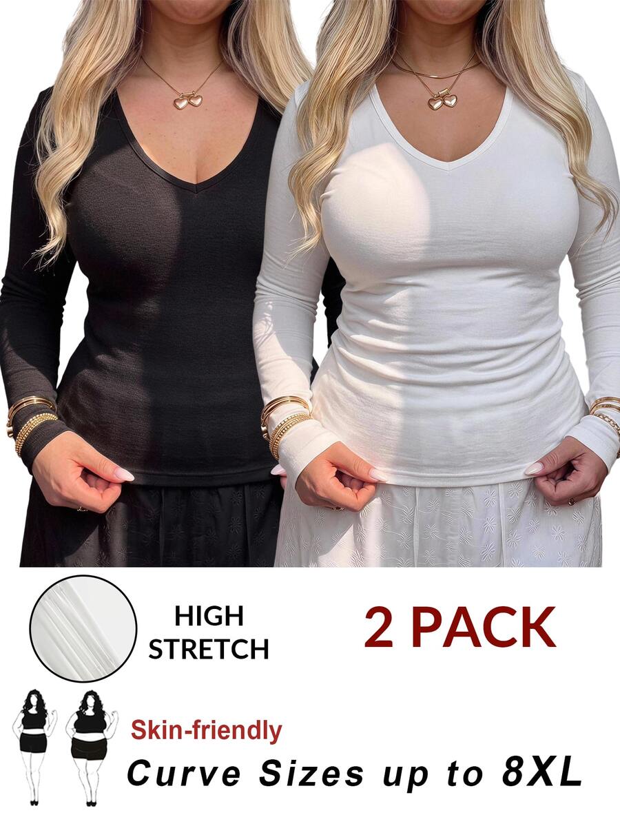 SHEIN CURVE+ 2PCS Plus Size T-Shirts Fall