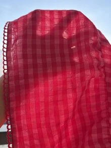 Comfortcana 大尺碼女款休閒學院風西瓜粉格紋裙，鬱金香下擺，適合日常穿著 - 西瓜粉 - 查看 7