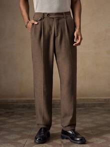 EASEVO Plus Size Men's Herringbone Pattern Pocket Casual Daily Business Trousers Halloween Winter Party Autumn  - Coffee Brown - View 2