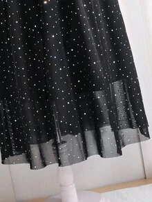 SHEIN 少女純色針織天鵝絨無袖套頭洋裝，網紗下擺修身正式洋裝 - 彩色 - 查看 6