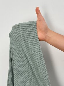 SHEIN CURVE+ 女款大尺碼 22W 秋季/冬季 素色羅紋舒適圓領長袖休閒 T 恤 - 綠色 - 查看 7