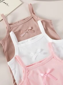 SHEIN Playful Pals 3件組女嬰甜美可愛三色休閒連身衣，夏季家庭穿搭，灰粉色、淺粉色、白色 - 彩色 - 查看 5