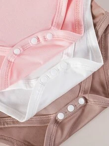 SHEIN Playful Pals 3件組女嬰甜美可愛三色休閒連身衣，夏季家庭穿搭，灰粉色、淺粉色、白色 - 彩色 - 查看 6