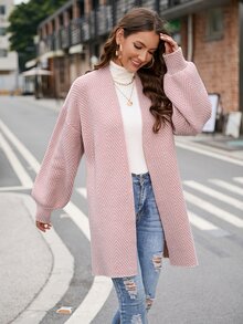 SHEIN LUNE 秋冬灯笼袖落肩长袖开衫、长袖上衣 - 藕粉色 - 查看 4
