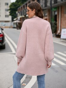 SHEIN LUNE 秋冬灯笼袖落肩长袖开衫、长袖上衣 - 藕粉色 - 查看 2