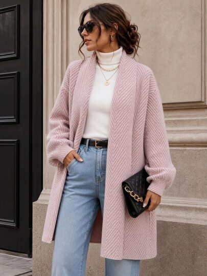 SHEIN LUNE كارديجان بأكمام فانوس وكتف منخفض، ملابس علوية بأكمام طويلة في فصل الخريف/الشتاء