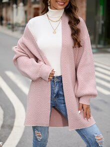 SHEIN LUNE 秋冬灯笼袖落肩长袖开衫、长袖上衣 - 藕粉色 - 查看 5
