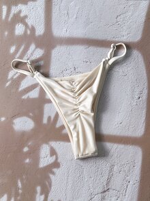 SHEIN Swim 女士纯色丁字裤，简约设计，适合比基尼泳裤 - 杏色 - 查看 6
