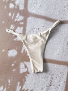 SHEIN Swim 女士纯色丁字裤，简约设计，适合比基尼泳裤 - 杏色 - 查看 2