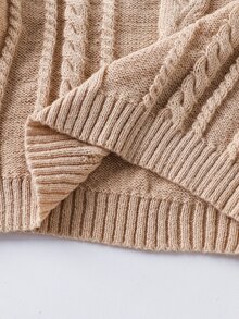 SHEIN طقم من قطعتين للبنات الصغيرات بلون موحد، كنزة صوفية محبوكة بياقة دائرية وبنطال طويل كاجوال - متعدد الألوان - مشاهدة 7