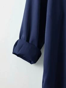SHEIN CURVE+ Plus Size Women's Solid Color Long Sleeve Shirt Collar Button Front Loose Fit Blouse Fall - Navy Blue - View 3