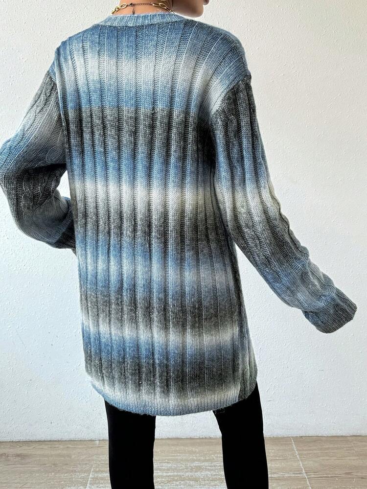 SHEIN Autumn/Winter Casual Blended Gradient Cardigan - Multicolor - View 4