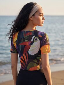 CAJUNI Kaos Olahraga Kasual Wanita dengan Motif Cetak Seluruh Permukaan untuk Pemakaian Sehari-hari - MultiWarna - View 2