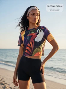 CAJUNI Kaos Olahraga Kasual Wanita dengan Motif Cetak Seluruh Permukaan untuk Pemakaian Sehari-hari - MultiWarna - View 1