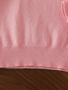 SHEIN Vintaside Kids 女嬰針織長袖套頭毛衣，荷葉領羅紋設計，淺粉色，適合秋冬，時尚優雅百搭，適用居家、日常穿著、外出、旅行、聚會與假日出遊 - 淺粉色 - 查看 4