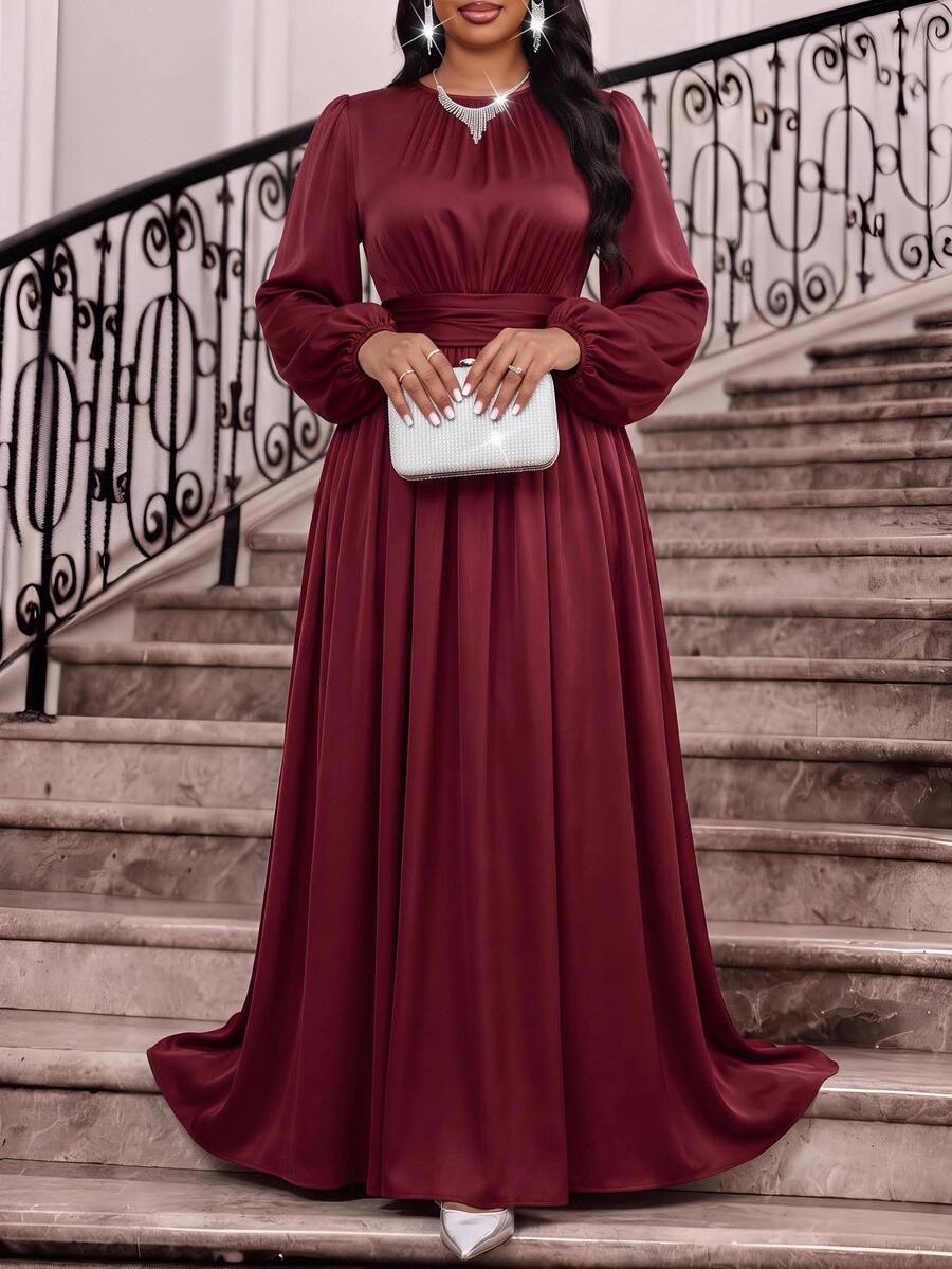Fleurora Plus Size Elegant Burgundy Color Party Dress Fall Burgundy Dress Sparkly Dress Party Dress Wedding Guest Dresses Christmas Dress Elegant Dress - Burgundy - View 1