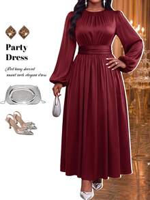 Fleurora Plus Size Elegant Burgundy Color Party Dress Fall Burgundy Dress Sparkly Dress Party Dress Wedding Guest Dresses Christmas Dress Elegant Dress - Burgundy - View 6