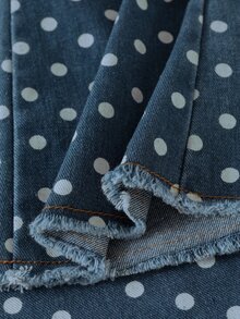 Polka Dot Denim Flare Pants With Back Bow, Frayed Hem, Children's Spring/Autumn Casual Set, Fashionable Daily Outfit For Girls - Blue - View 8