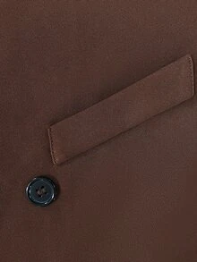 SHEIN PariChic جاكيت بليزر قصير بأسلوب صيني جديد بياقة واقفة وأزرار غير متماثلة للنساء، أكمام 3/4، تصميم تنحيفي، ملابس تنقل، بني، مفتوح من الأمام - بني - مشاهدة 5