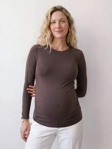 Modmama Maternity Solid Round Neck Tee Fall - Brown - View 2
