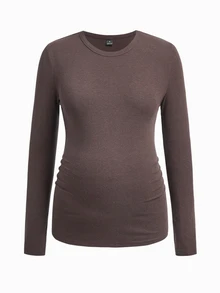 Modmama Maternity Solid Round Neck Tee Fall - Brown - View 4