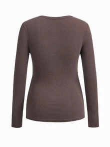 Modmama Maternity Solid Round Neck Tee Fall - Brown - View 5