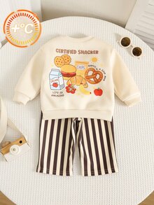 SHEIN 2pcs Baby Boy Autumn/Winter Letter Print Hooded Long Sleeve Jacket & Pants Set, Infant Outfit - Multicolor - View 4