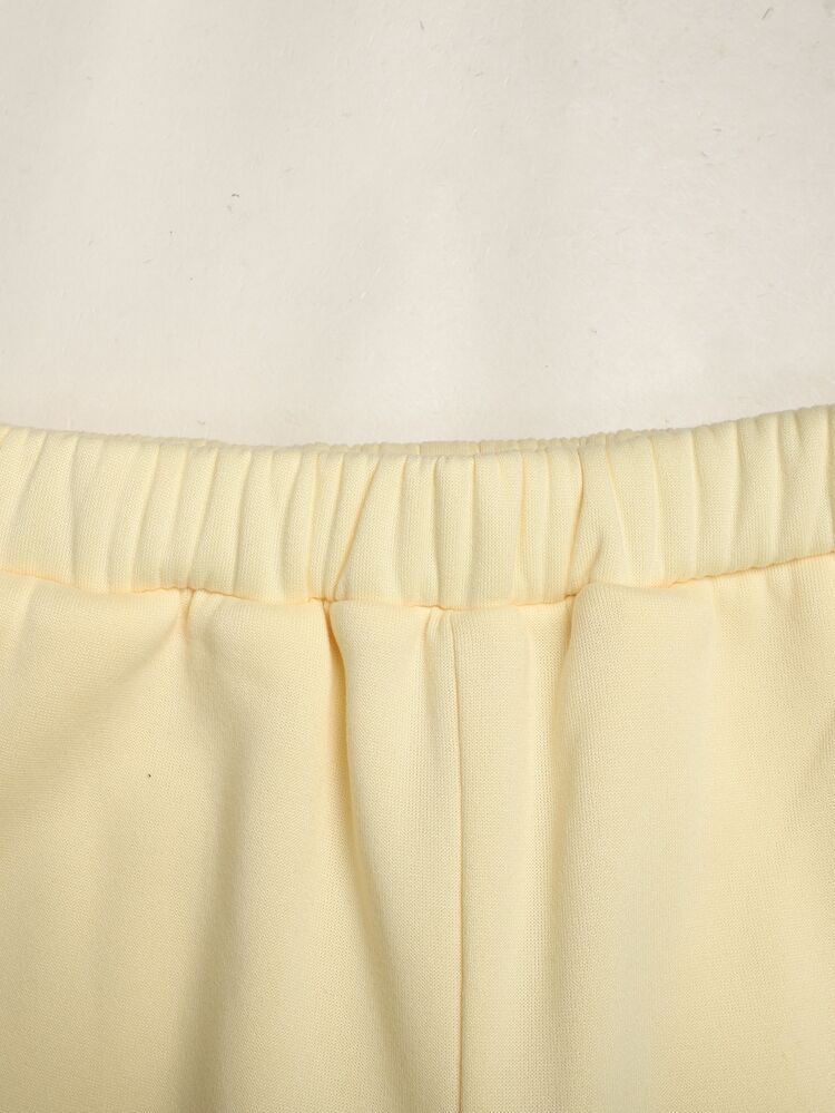 Tween Girls Cream Yellow Kids Front Zipper Autumn Hoodie With Embroidered & Sweatpants Tracksuit 2Pcs Set - Yellow - View 9
