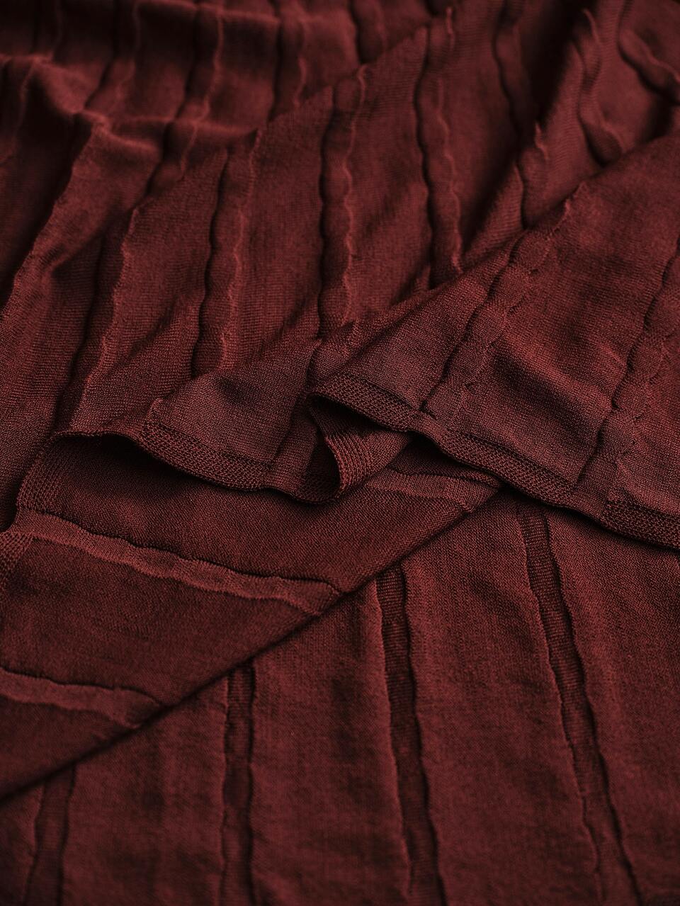 Anewsta Women's Casual Elegant Deep U-Neck Textured Full Skirt Long Sleeve Sweater Dress Dinner Date, Brunch Burgundy Autumn/Summer