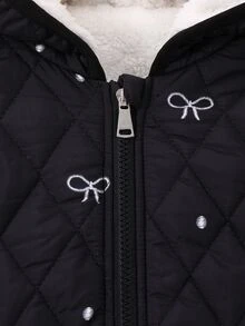SHEIN 女童休閒時尚加厚外套，3合1設計，附保暖內裡與填充，寬鬆版型，舒適，適合秋冬、日常通勤、外出、聚會與拍照 - 黑色 - 查看 6