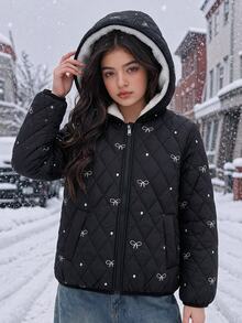 SHEIN 女童休閒時尚加厚外套，3合1設計，附保暖內裡與填充，寬鬆版型，舒適，適合秋冬、日常通勤、外出、聚會與拍照 - 黑色 - 查看 4