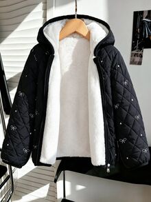SHEIN 女童休閒時尚加厚外套，3合1設計，附保暖內裡與填充，寬鬆版型，舒適，適合秋冬、日常通勤、外出、聚會與拍照 - 黑色 - 查看 5