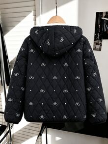 SHEIN 女童休閒時尚加厚外套，3合1設計，附保暖內裡與填充，寬鬆版型，舒適，適合秋冬、日常通勤、外出、聚會與拍照 - 黑色 - 查看 2