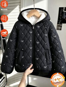 SHEIN 女童休閒時尚加厚外套，3合1設計，附保暖內裡與填充，寬鬆版型，舒適，適合秋冬、日常通勤、外出、聚會與拍照 - 黑色 - 查看 7