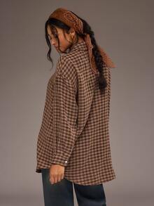 Freevana Plus Size Women's Vintage Plaid Button Long Sleeve Shirt - Red - View 2