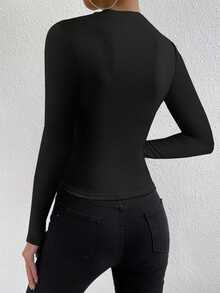VaVaBold Camiseta delgada unicolor fruncido - Negro - Ver 2