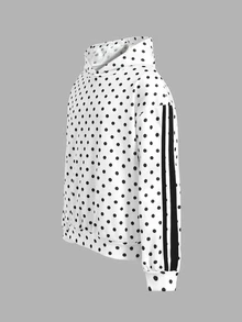 SHEIN Tween Girl Black White Polka Dot Print Tape Decor Sweatshirt, Pullover For Autumn, School - Black and White - View 4
