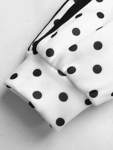 SHEIN Tween Girl Black White Polka Dot Print Tape Decor Sweatshirt, Pullover For Autumn, School - Black and White - View 8
