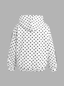 SHEIN Tween Girl Black White Polka Dot Print Tape Decor Sweatshirt, Pullover For Autumn, School - Black and White - View 5