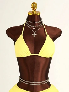 Costavie Women's 3 PiecesBikini Set With Mesh Skirt, Casual Beach Resort Swimwear, Fresh & Sexy, Spring/Summer, Light Yellow - Light Yellow - View 4