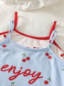 2 Pieces Girls Toddler Homewear Spaghetti Strap Sleeveless Cami Dress Summer Blue White And Pink - Multicolor - View 5