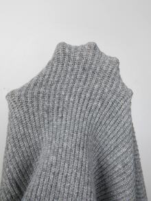 SHEIN New Fall Winter Luxury Casual Funnel Neck Knit Cardigan Women Two Way Zip Long Sleeve Drop Shoulder - Grey - View 8