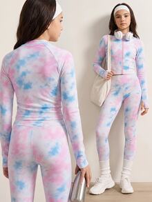 SHEIN 青少年女孩 2 件組白色與粉色印花運動服套裝 高彈性寬鬆運動休閒套裝 秋季連帽衫/毛衣/針織衫 健身運動休閒 - 粉色 - 查看 3