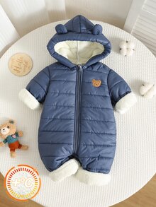 SHEIN 男嬰款絎縫保暖內裡加厚冬季連身衣，適合秋冬戶外滑雪 - 藍色 - 查看 9