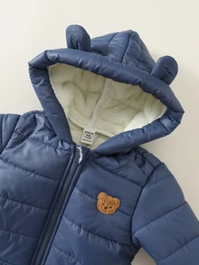 SHEIN 男嬰款絎縫保暖內裡加厚冬季連身衣，適合秋冬戶外滑雪 - 藍色 - 查看 4