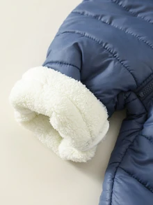 SHEIN 男嬰款絎縫保暖內裡加厚冬季連身衣，適合秋冬戶外滑雪 - 藍色 - 查看 6