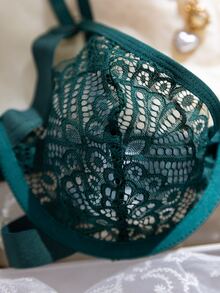 Crystal Vow 2pcs Orange Underwire Lace Bra Set, Fresh And Youthful - Dark Green - View 8