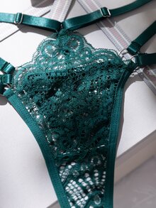 Crystal Vow 2pcs Orange Underwire Lace Bra Set, Fresh And Youthful - Dark Green - View 6