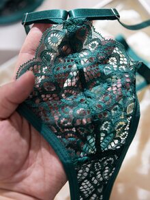 Crystal Vow 2pcs Orange Underwire Lace Bra Set, Fresh And Youthful - Dark Green - View 9